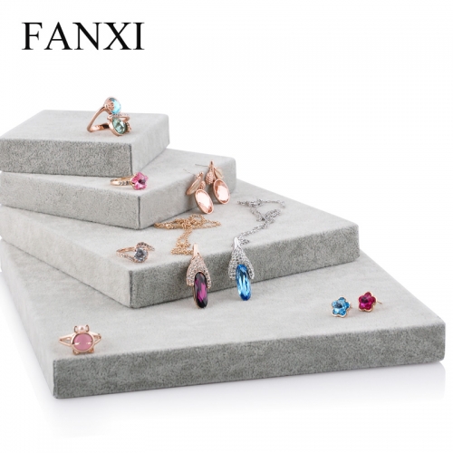 FANXI Custom Size Jewelry Exhibitor Organizer Gray Black Brown Ice Velvet Jewelry Display Riser