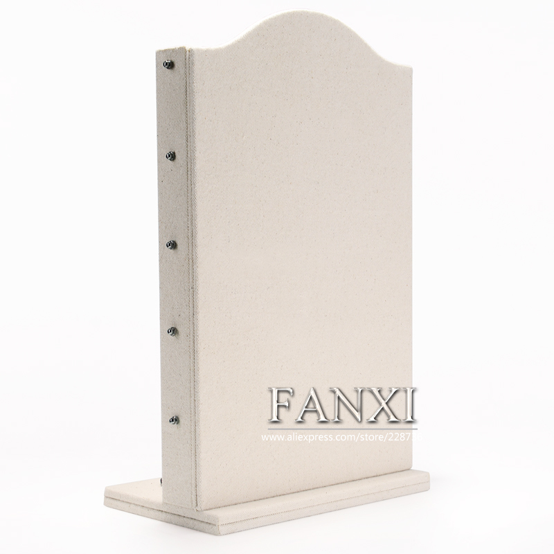 FANXI Economic Jewelry Stand With Metal Hook For Earring Stud Black Velvet And Beige Linen Earrings Display Holder