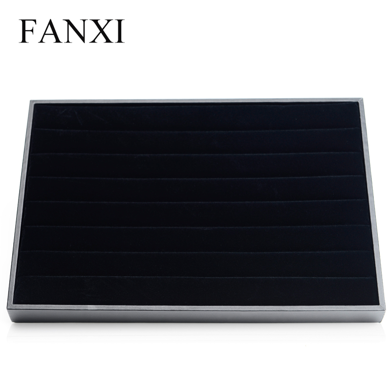 FANXI Wholesale Factory Custom Black PU Finger Ring Necklace Bangle Charms Storage Organizer Stackable black velvet Jewelry Tray