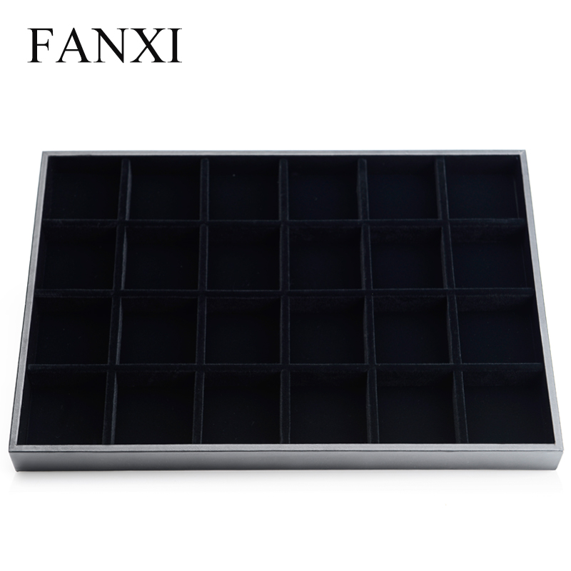 FANXI Wholesale Factory Custom Black PU Finger Ring Necklace Bangle Charms Storage Organizer Stackable black velvet Jewelry Tray