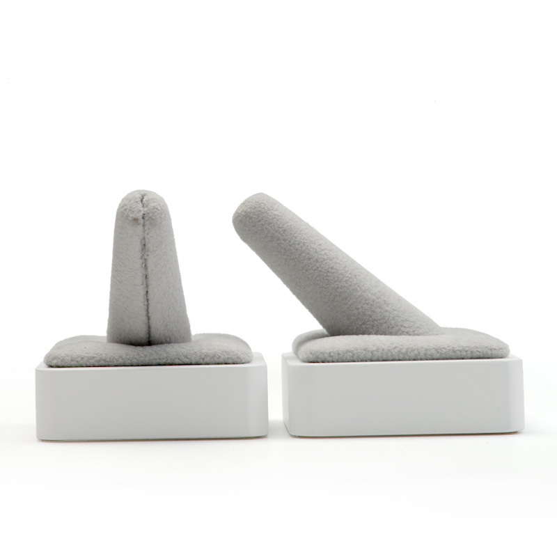 FANXI Custom Jewelry Exhibitor Props With Gray Velvet Cone For Finger Ring Solid Wood Ring Stand