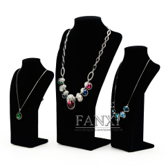 FANXI China Wholesale Custom Import Black Velvet Necklace Stand Holder Model MDF Dummy Jewellery Display Necklace Bust