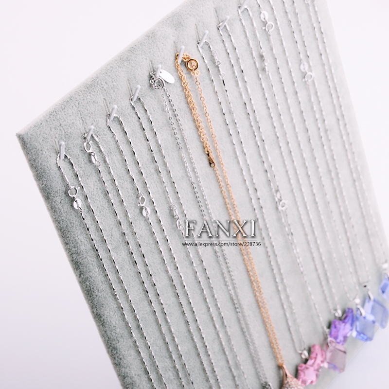 FANXI China Wholesale Custom Silver Gray Color Velvet Pendant Long Chain Hanger Jewelry Display For Cabinet Jewelry Display Rack