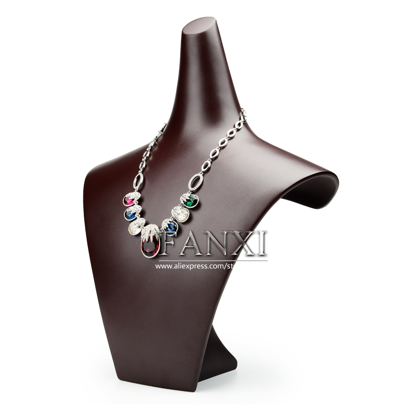 FANXI Chinese Supplier Custom Luxury Upmarket Necklace Stand Bust Coffee Lacquered Mannequin Resin Jewelry Display