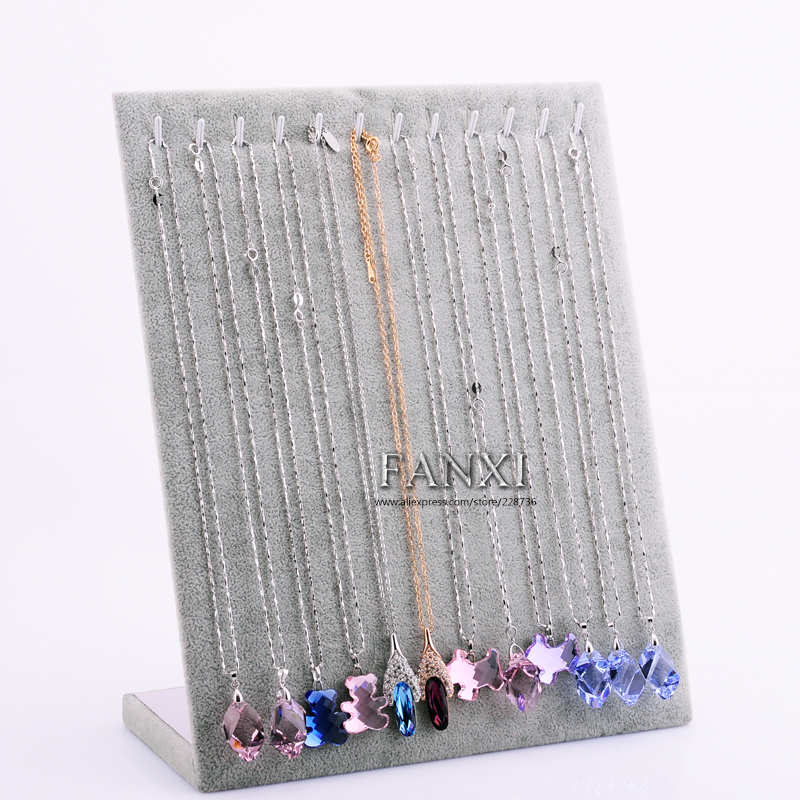 FANXI China Wholesale Custom Silver Gray Color Velvet Pendant Long Chain Hanger Jewelry Display For Cabinet Jewelry Display Rack