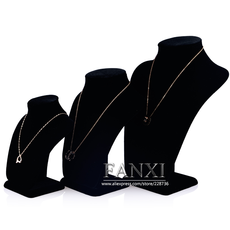 FANXI Wholesale Jewelry Shop Made By Wood And Velvet Elegant Neck Stand Necklace Display Bust