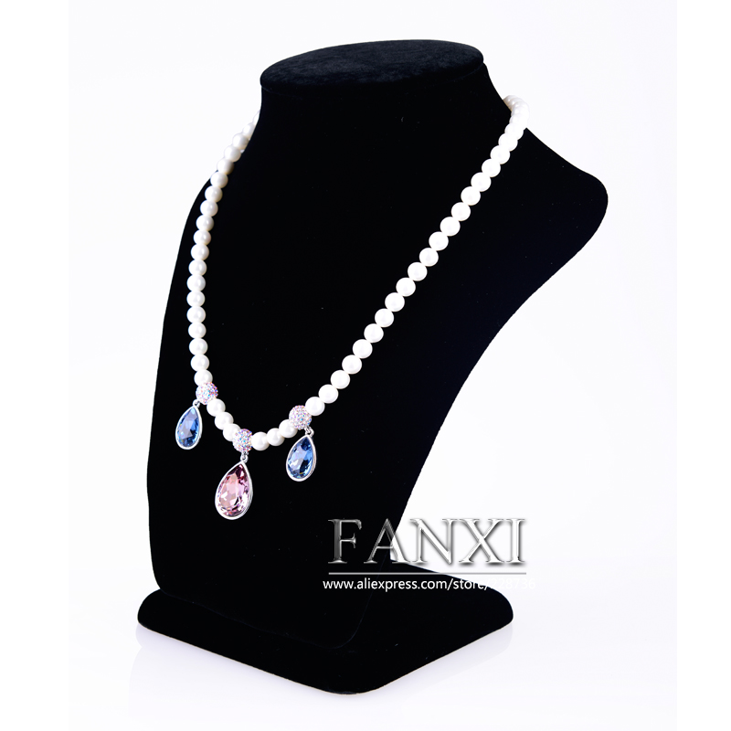 FANXI Wholesale Jewelry Shop Made By Wood And Velvet Elegant Neck Stand Necklace Display Bust