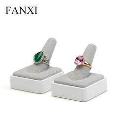 FANXI Custom Jewelry Exhibitor Props With Gray Velvet Cone For Finger Ring Solid Wood Ring Stand
