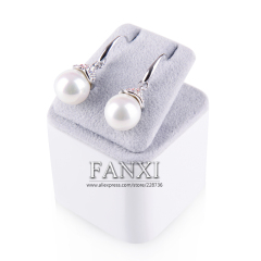 FANXI Custom White Lacquer Base Jewelry Display Props Wih Gray Velvet Top For Ear Stud Wooden Earrings Rack