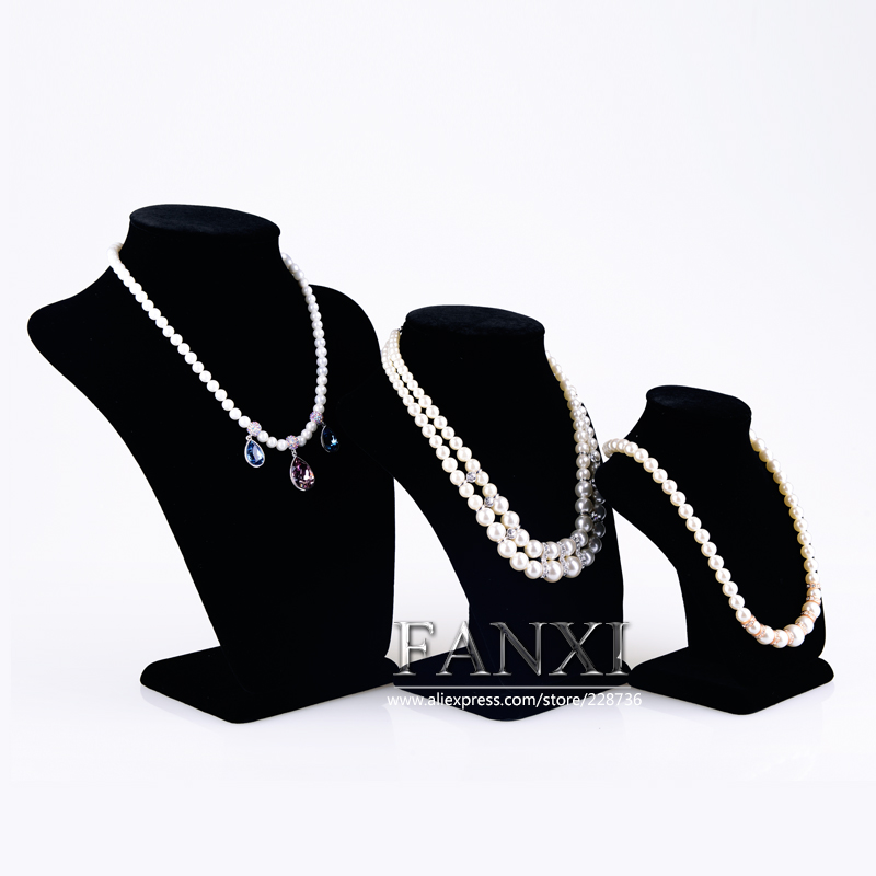 FANXI Wholesale Jewelry Shop Made By Wood And Velvet Elegant Neck Stand Necklace Display Bust