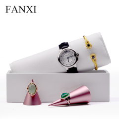 FANXI Custom gray glossy finish with white microfiber pillow for Bangle Holder Watch Display stand