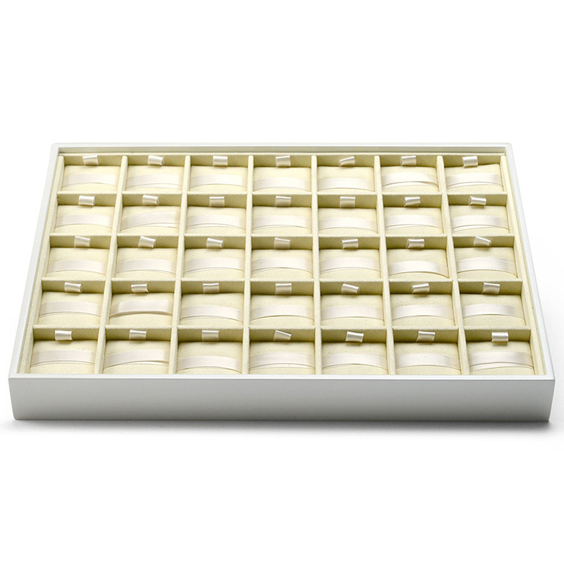 FANXI Custom Logo Luxury white lacquer jewellery trays with beige microfiber insert for Charms Bracelet and Beads Display Tray