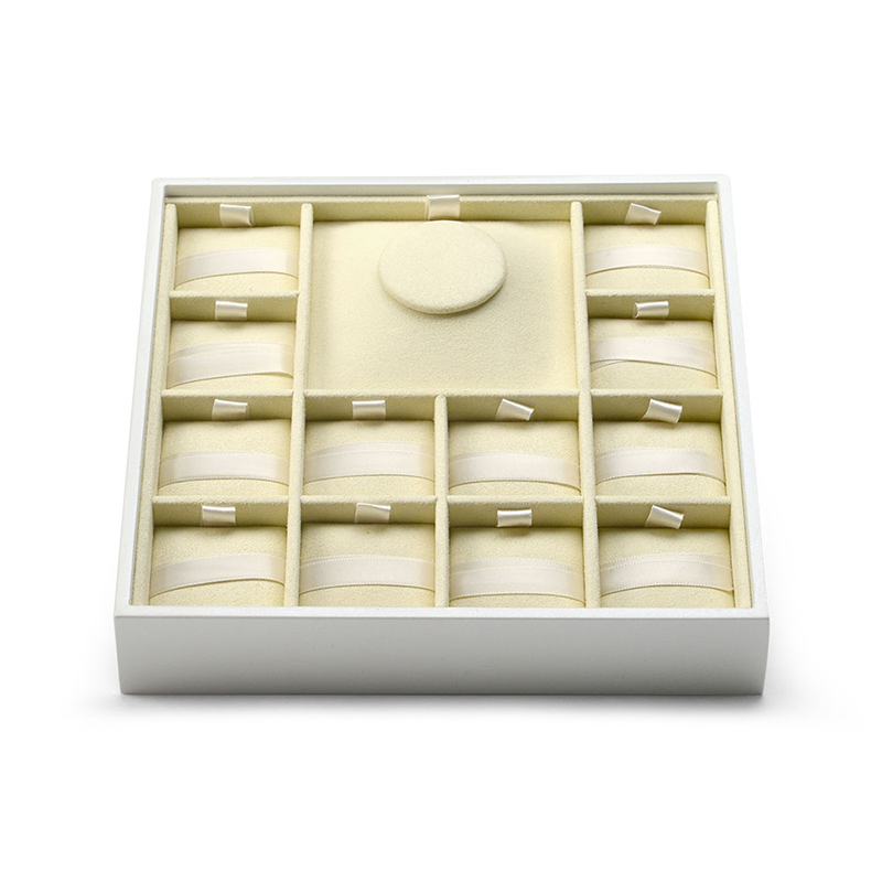 FANXI Custom Logo Luxury white lacquer jewellery trays with beige microfiber insert for Charms Bracelet and Beads Display Tray