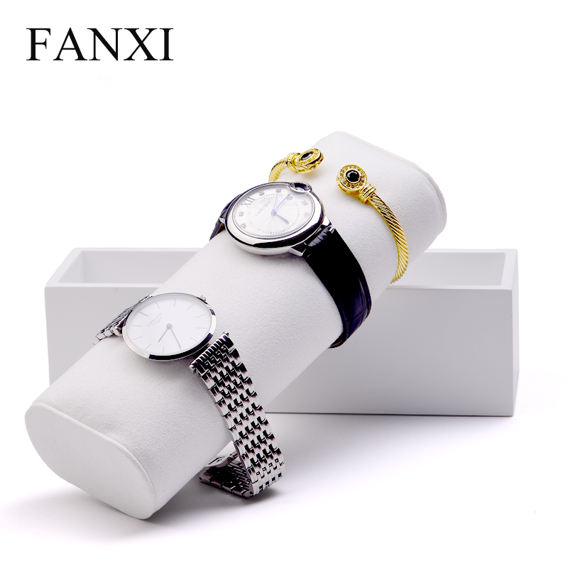 FANXI Custom gray glossy finish with white microfiber pillow for Bangle Holder Watch Display stand