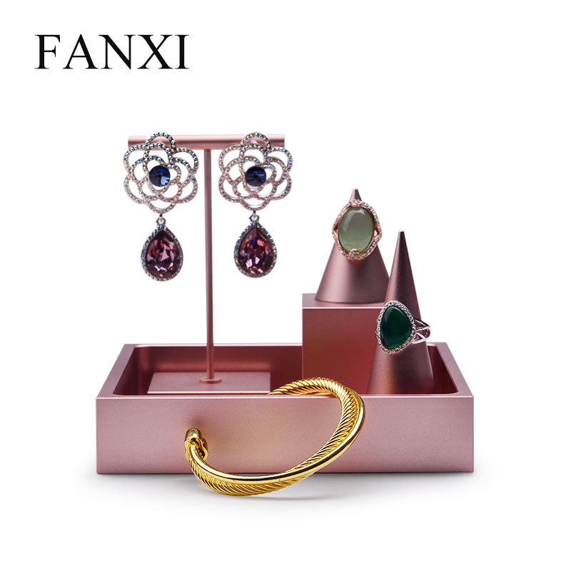 FANXI Professional luxury newest rose gold metal jewelry display stand set