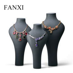 FANXI Jewelry Bust Display Stand Manufacturer Red or Dark Grey Resin And Outside Microfiber Necklace Holder Stand