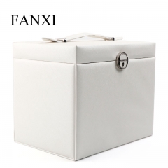 FANXI Wholesale Custom PU Leather Big Jewelry Box organizer display storage case with lock