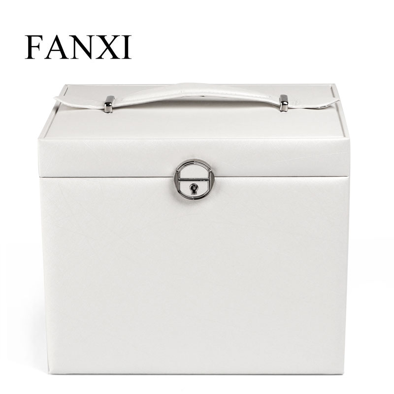 FANXI Wholesale Custom PU Leather Big Jewelry Box organizer display storage case with lock