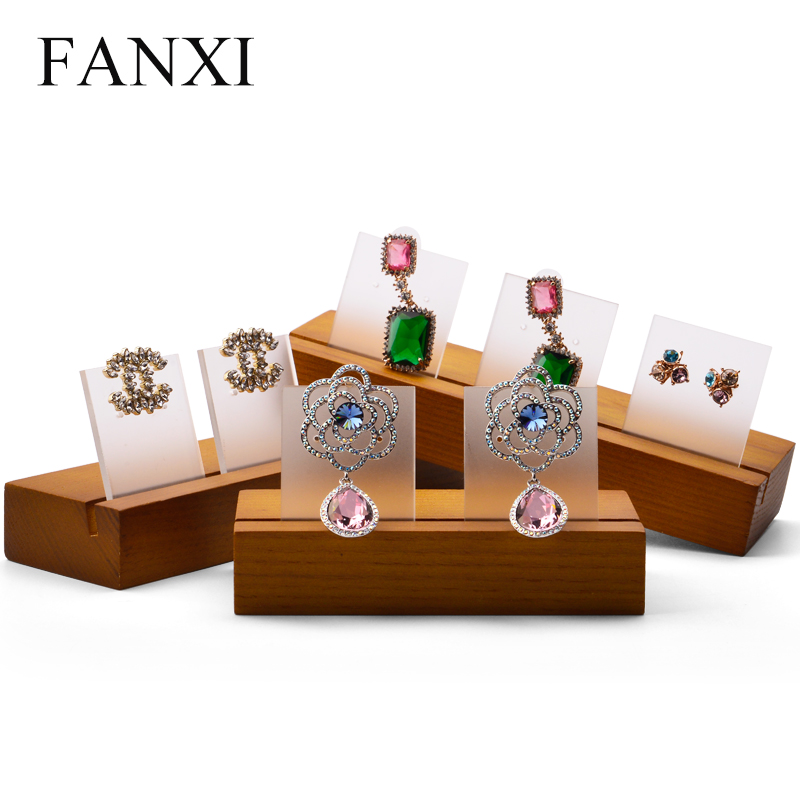 FANXI factory custom wood arylic earring display rack stand cards