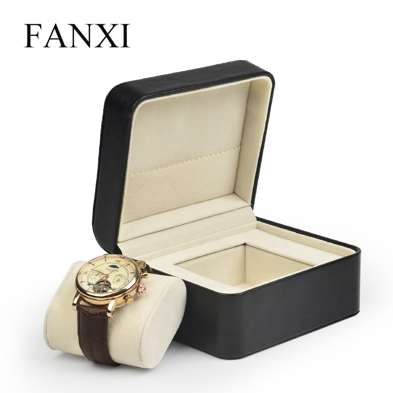 FANXI factory custom logo black leather watch display box