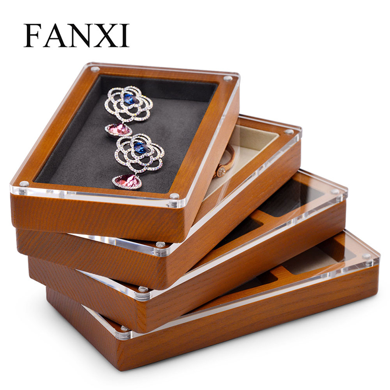 wooden jewelry organizer case jewellery display box with glass window for ring earring pendant bangle bracelet necklace