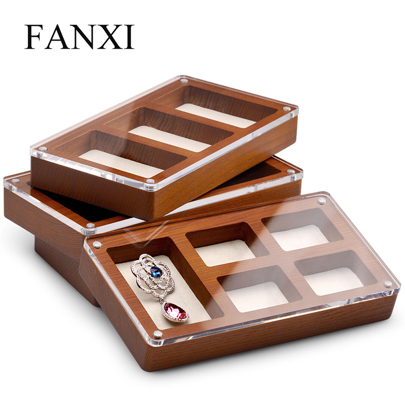 wooden jewelry organizer case jewellery display box with glass window for ring earring pendant bangle bracelet necklace