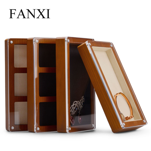 wooden jewelry organizer case jewellery display box with glass window for ring earring pendant bangle bracelet necklace
