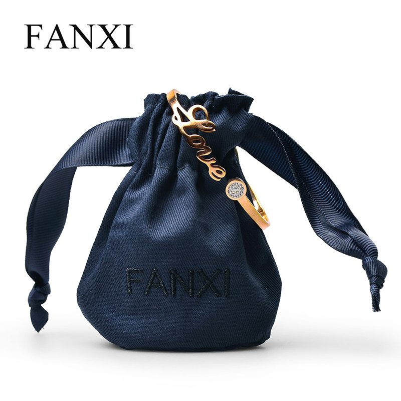 Navy blue drawstring jewellery pouch bag