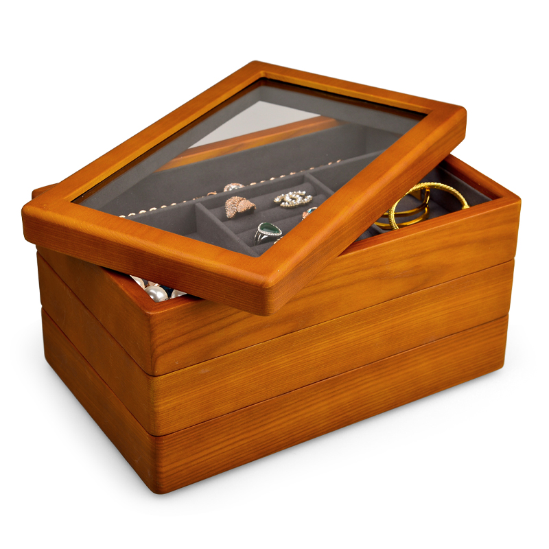 Custom wooden jewelry organizer box with window