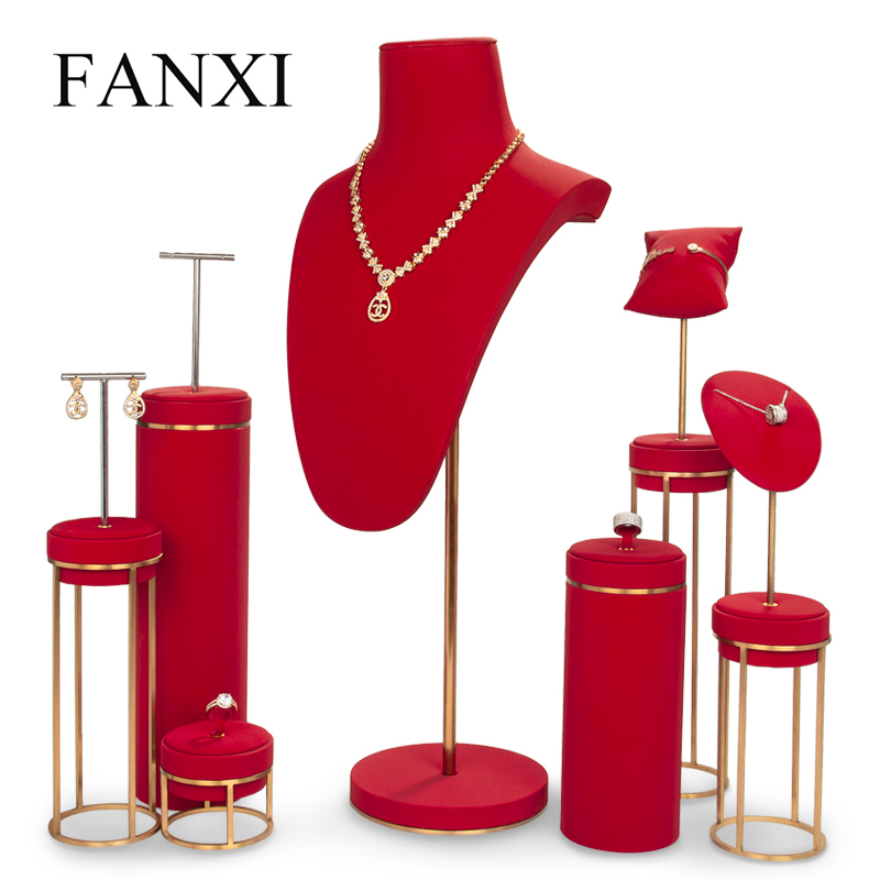 luxury metal red jewellery window display stand set