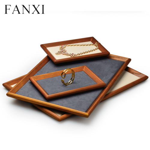 Stackable wooden jewellery display tray with microfiber