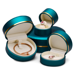 Custom blue leather wedding jewelry ring packing box