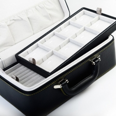 Black leather jewelry organizer box case