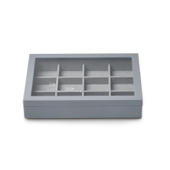 Gray leather stackable jewellery organizer display tray box for ring earring pendant bangle bracelet necklace