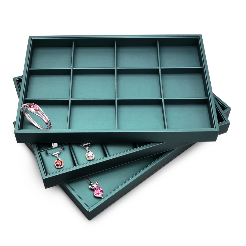 Dark green leather jewelry organizer display tray for ring pendant earring bangle bracelet necklace