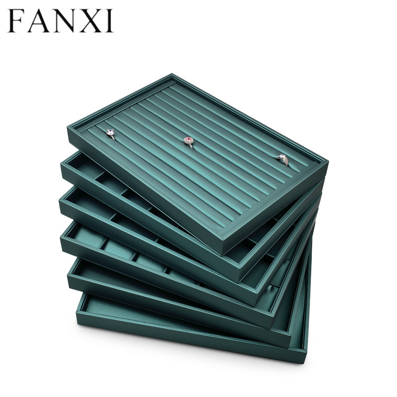 Dark green leather jewelry organizer display tray for ring pendant earring bangle bracelet necklace