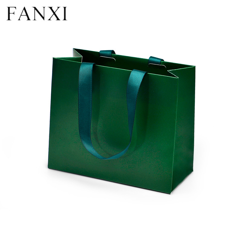 Green jewellery paper gift bags personalized