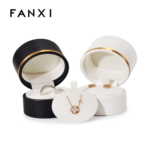 Round leather jewelry packaging box for ring earring pendant