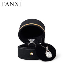 Black leather jewelry packaging box for ring pendant