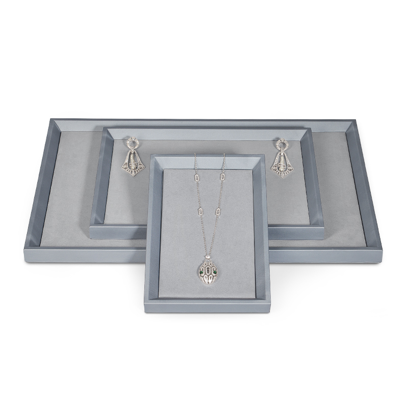 Gray leather microfiber jewellery display tray