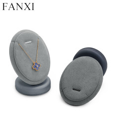 Grey leather jewelry display stand holder for pendant necklace