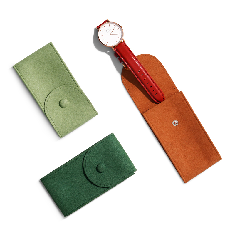 Green orange microfiber jewellery watch packaging bag pouch