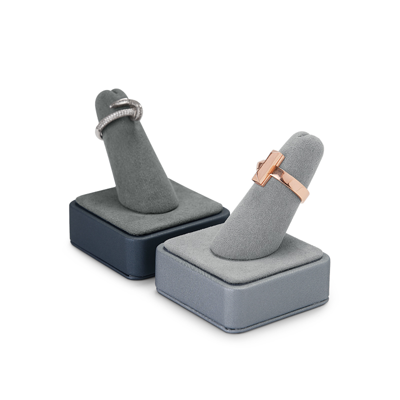 Grey leather jewelry display stand holder for ring