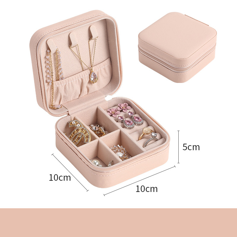 Pink blue leather multifunction jewelry organizer box