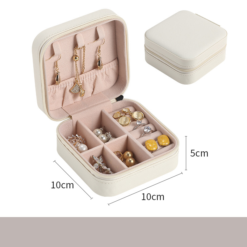 Pink blue leather multifunction jewelry organizer box