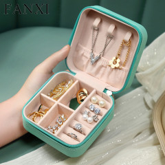 Pink blue leather multifunction jewelry organizer box