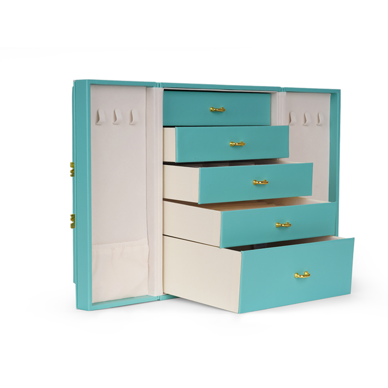 Tiffany blue leather multifunction jewelry organizer box case with microfiber inside