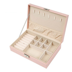 Cream pink black leather multifunction jewelry organizer case