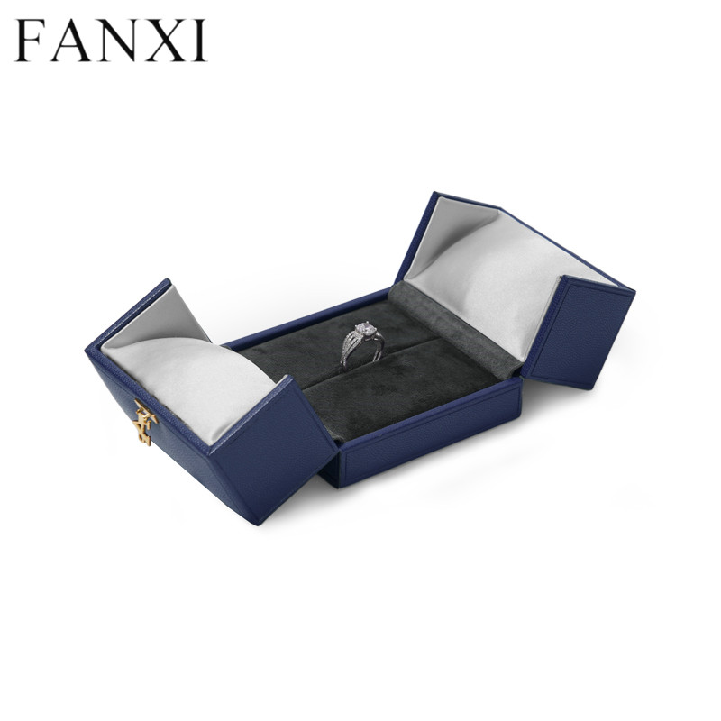 Navy blue leather jewelry packaging box for ring pendant