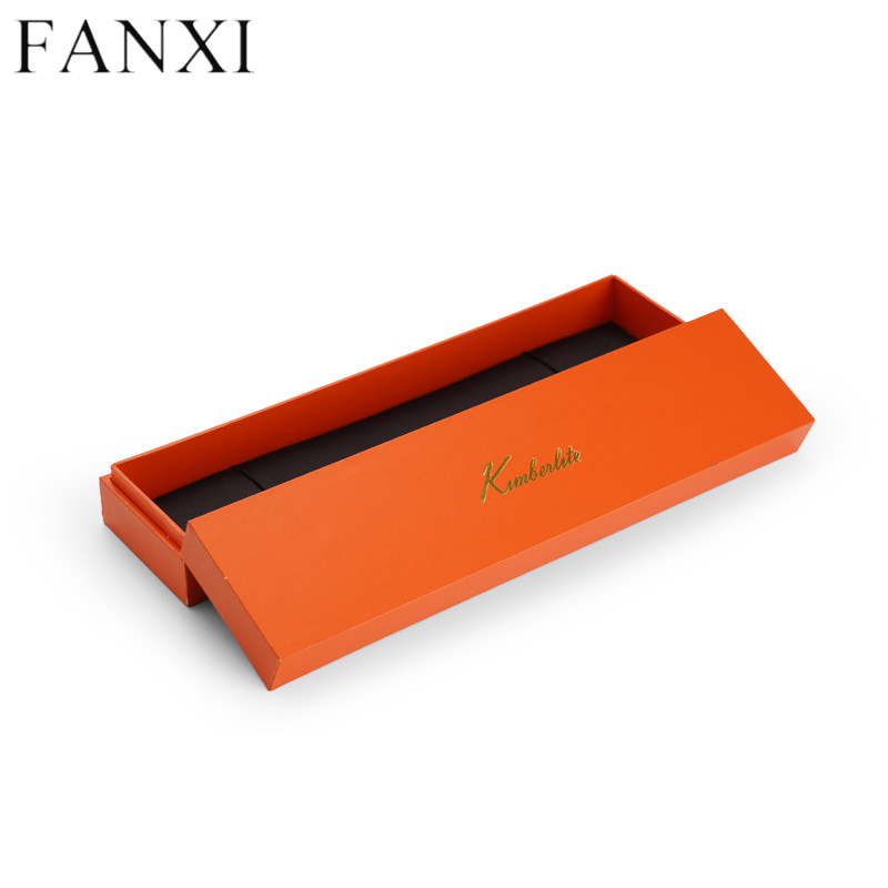 Orange leatherette paper jewellery packing box